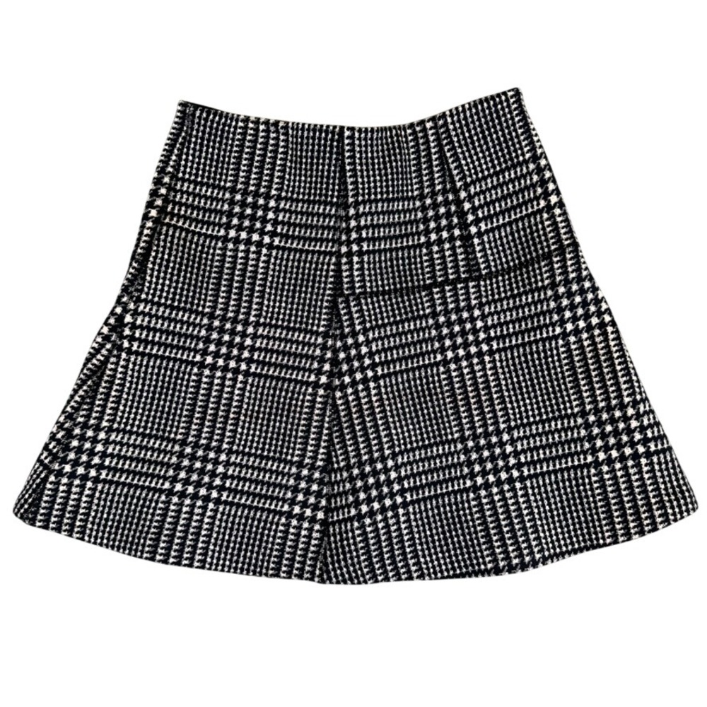 J.McLaughlin Glen Plaid A-Line Mini Skirt Black Cream Small Pull On Knit